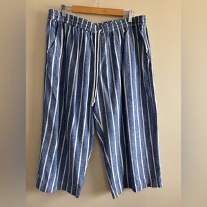 BEACHLUNCHLOUNGE Blue and White Striped linen Pants size XL Cropped